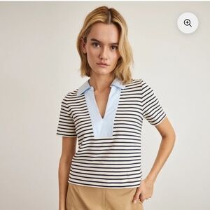 Tanya Taylor Navy and Light Blue Striped Tee